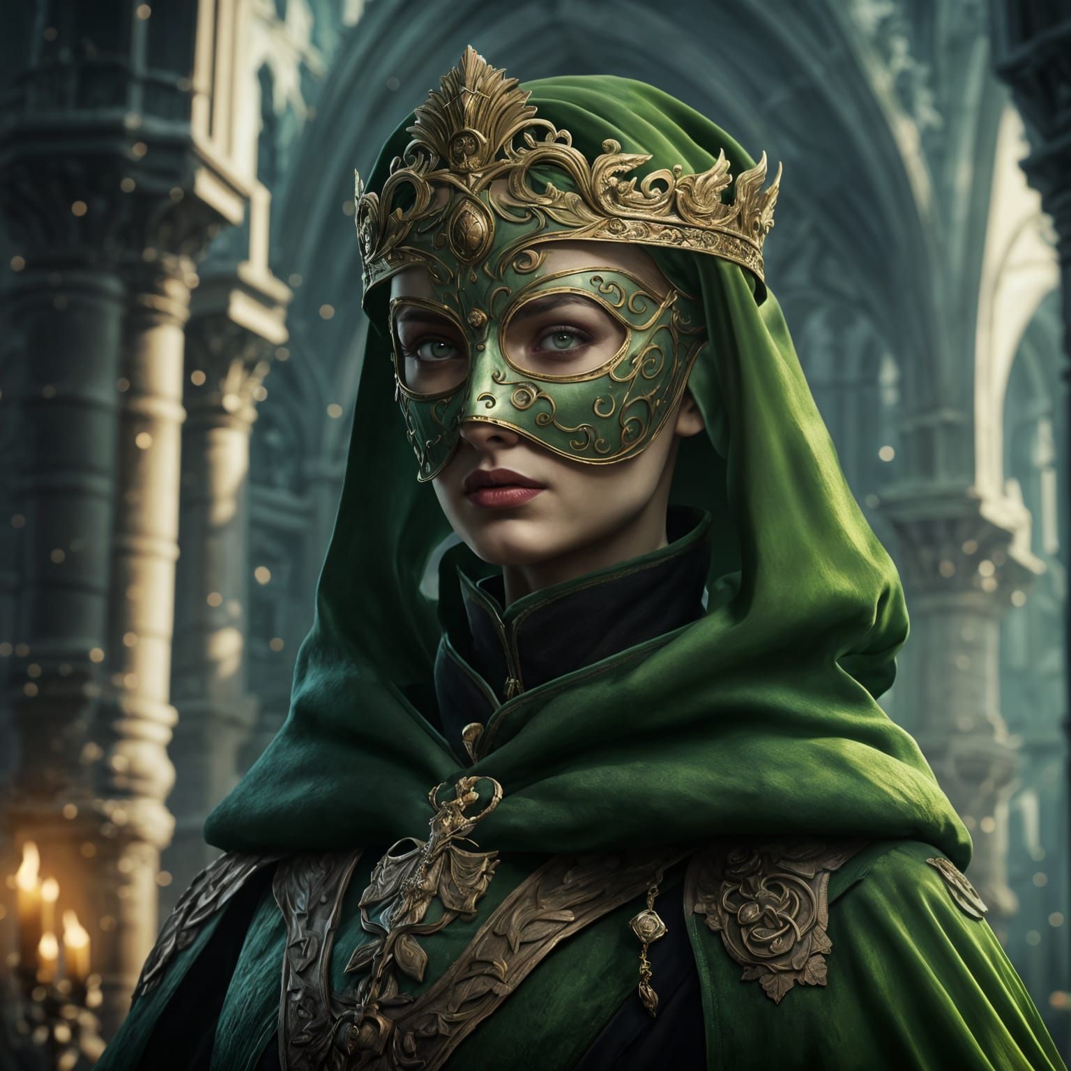 Medieval Fantasy Noblewoman in Emerald Hues