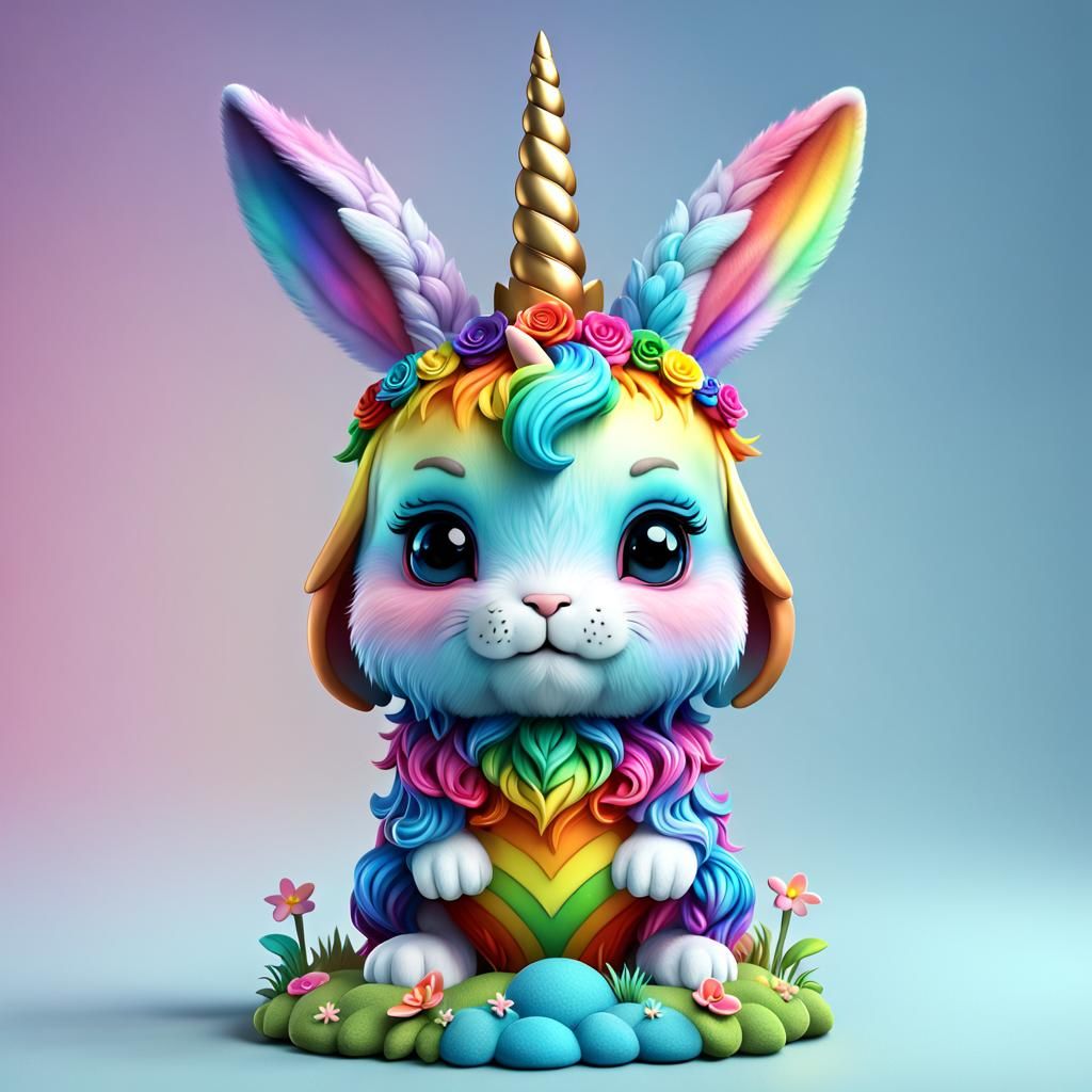 Rainbow Unicorn Bunny in Magical Wonderland
