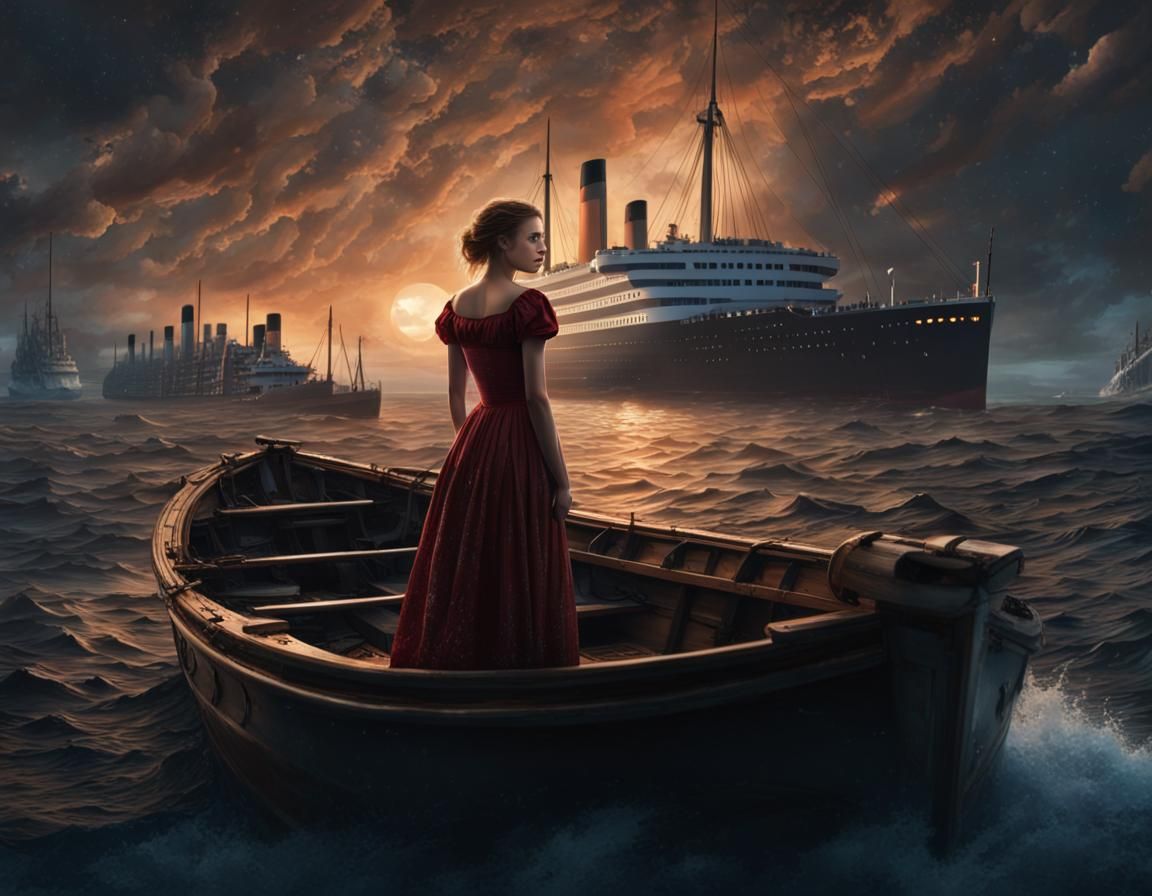 Titanic-Inspired Portrait: Sinking Ship at Night