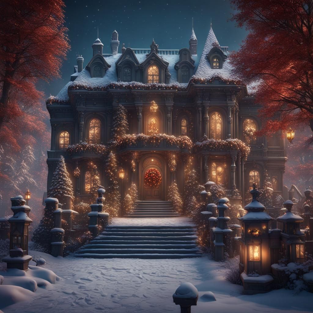Detailed Christmas Mansion: Fantasy Concept Art