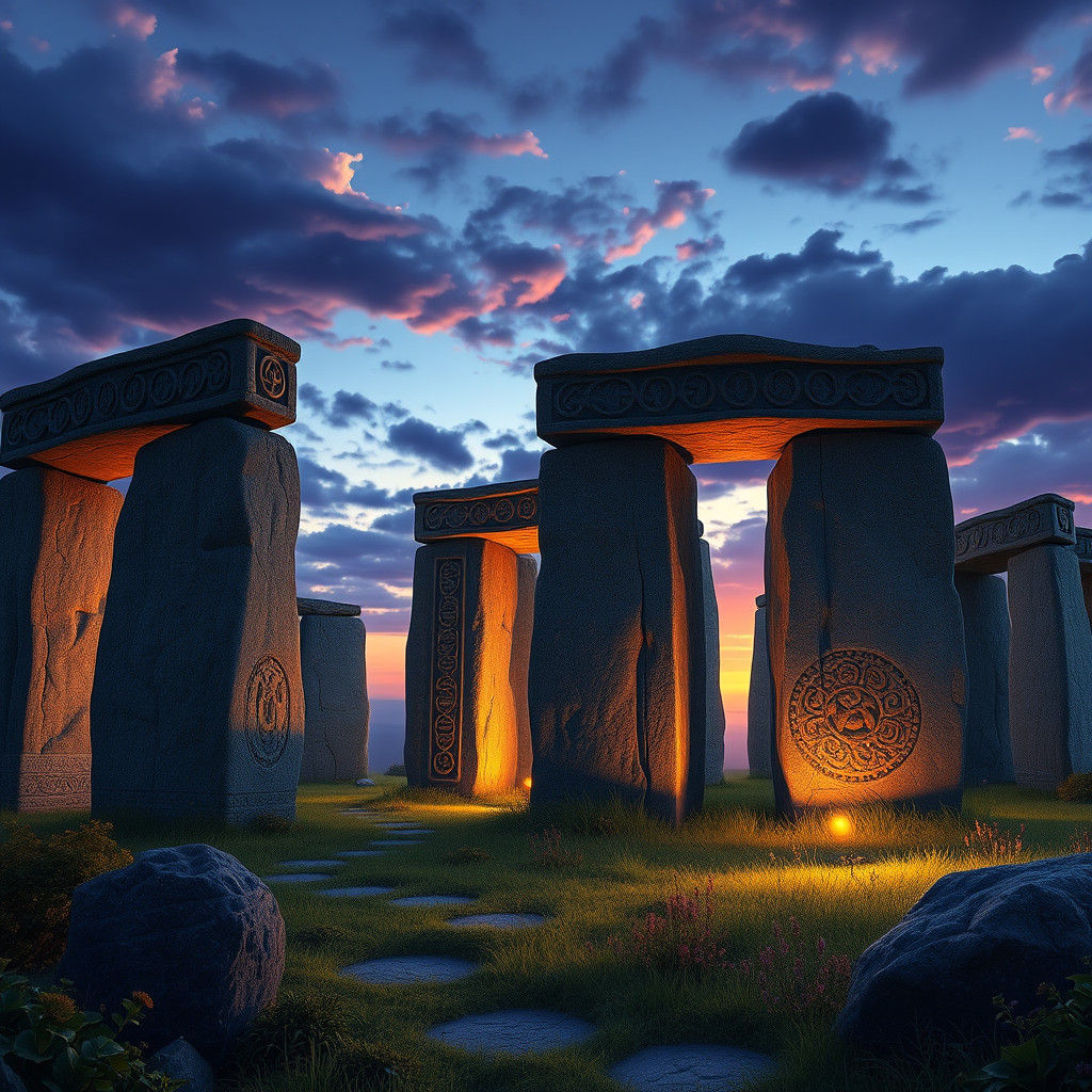 Mystical Stonehenge at Dusk in a Fantasy Landscape
