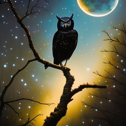 Owl Silhouette in Moonlight: Dark Fantasy Concept Art