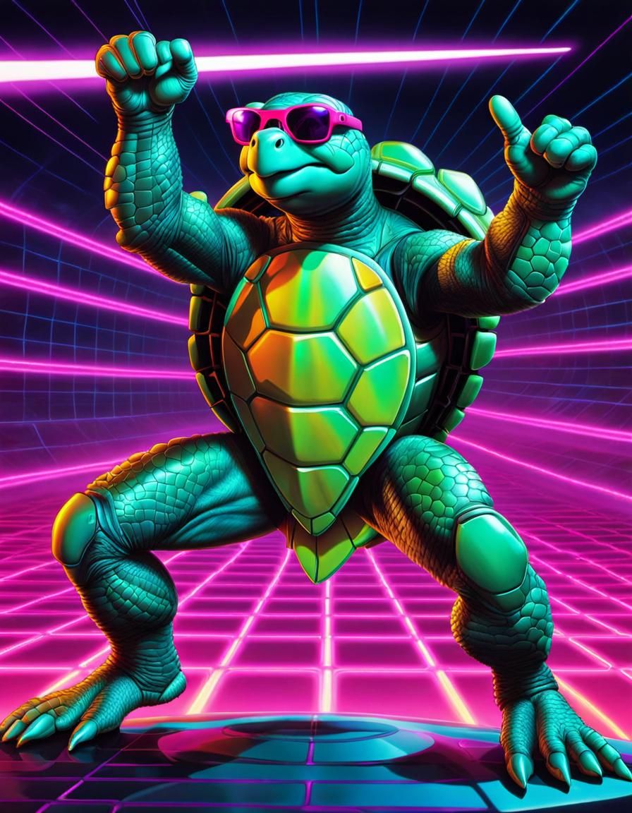 Synthwave Turtle with Sunglasses in Cyber Fantasy