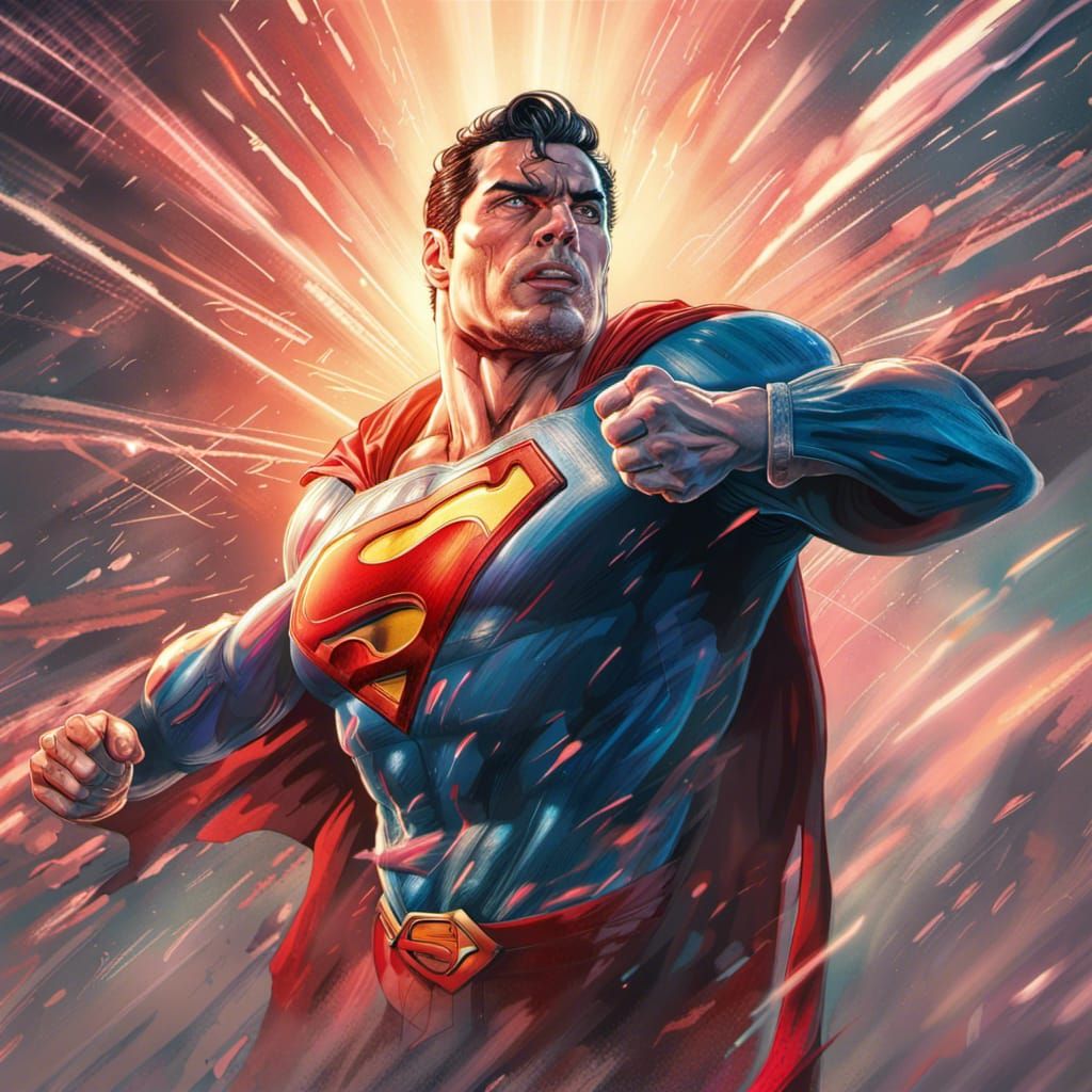 Hyperrealistic Superman Shooting Laser Beams