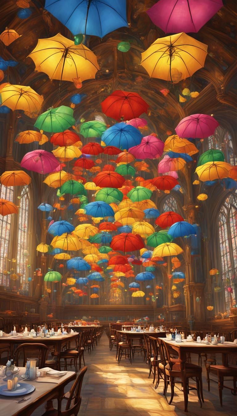 Whimsical Umbrellas Float in Hogwarts Great Hall