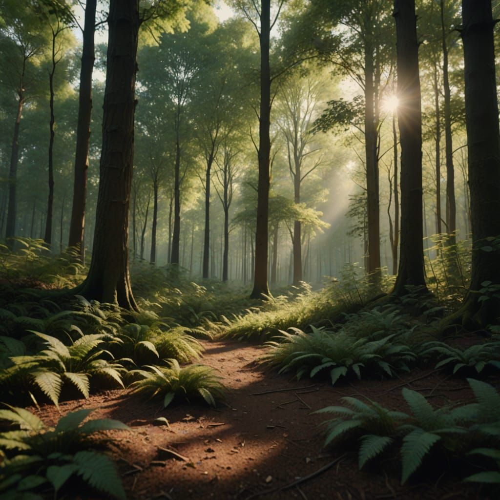 Serene Forest Clearing in Sunlight: Hyper-Realistic Digital ...