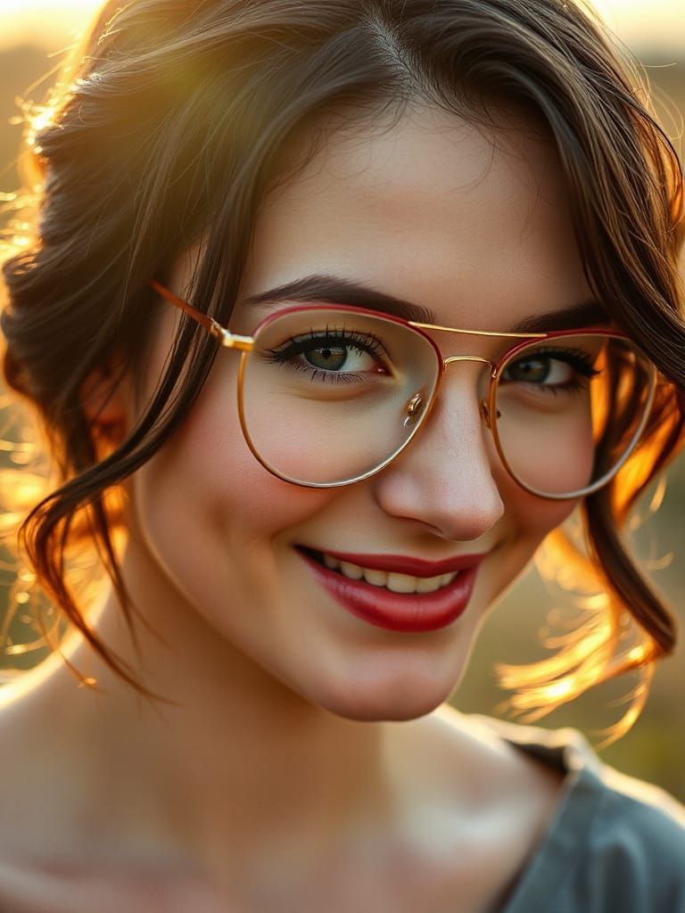 Golden Hour Portrait of Smiling Woman in Aviators