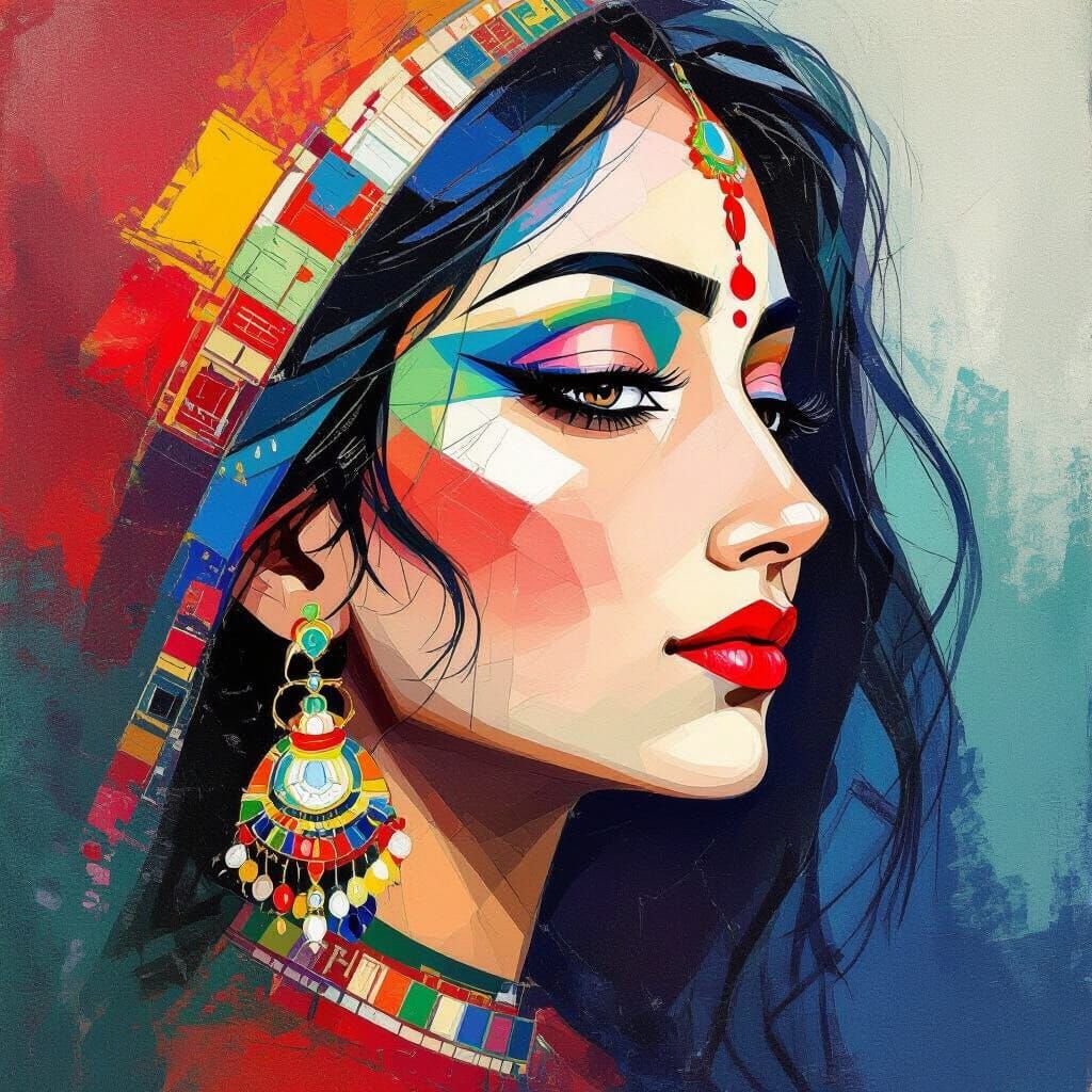 Vibrant Abstract Indian Art in Red, Blue, and Green