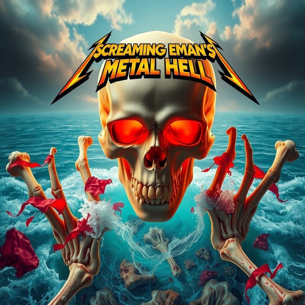 Realistic Skull over Bone Sea: Metal Album Art