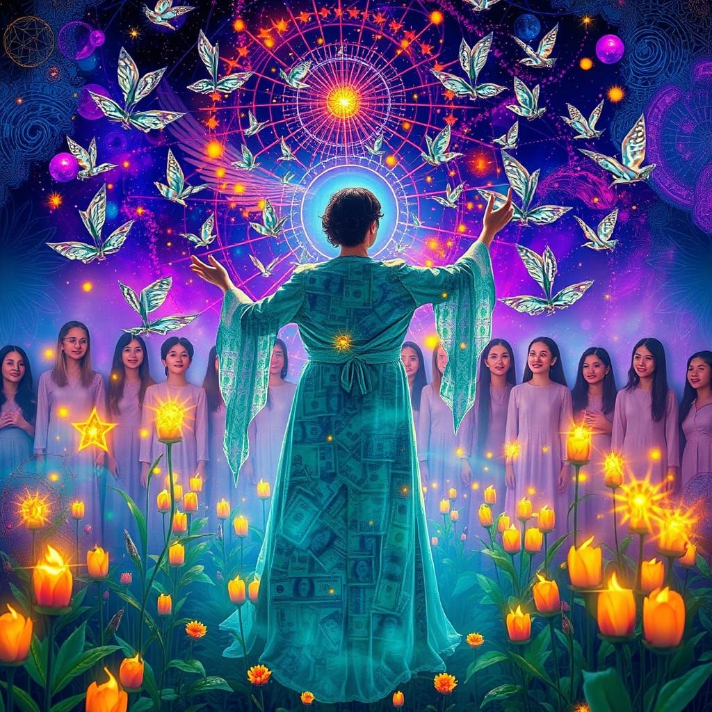 Ethereal Conductor Directs Choir in Surreal Eco-Art Garden