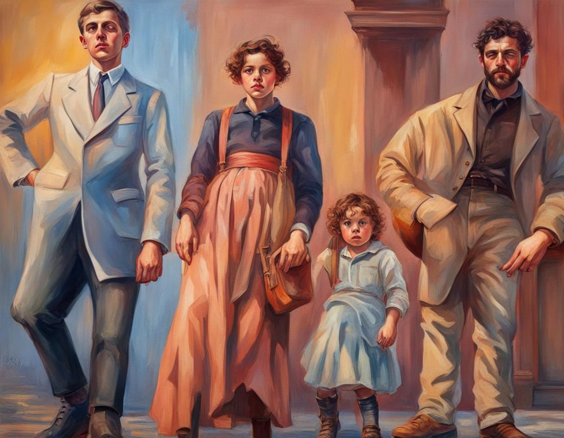 Young Italians in Hyperrealistic Early 1900s Scene