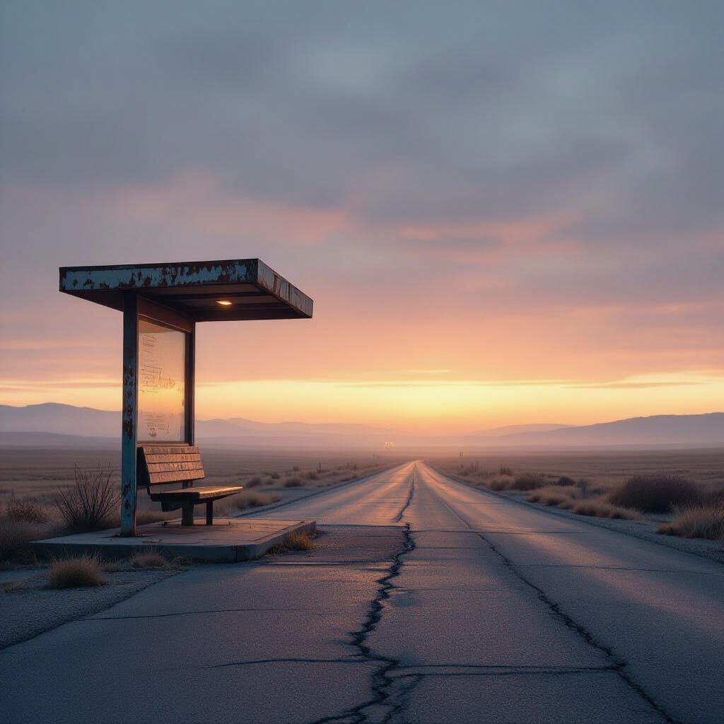 Deserted Bus Stop in Twilight Haze