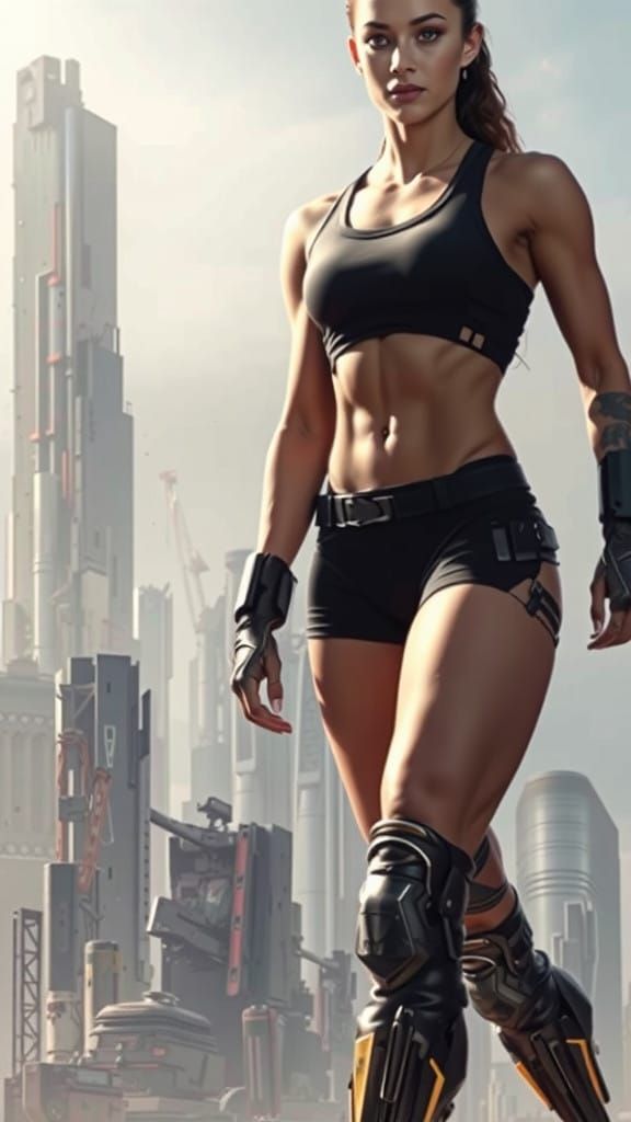 Athletic Cyberpunk Goddess in Film Noir