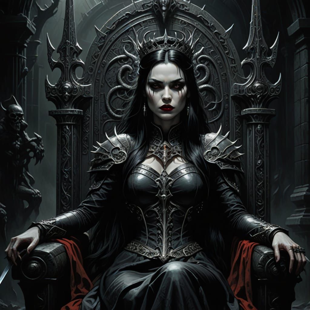 Dark Fantasy Warrior Queen Portrait in Luxurious Dark Gothic...