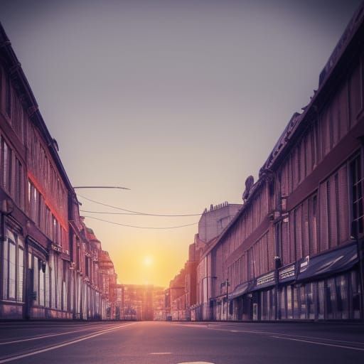 Empty City Street at Sunset in Hyperrealistic Style