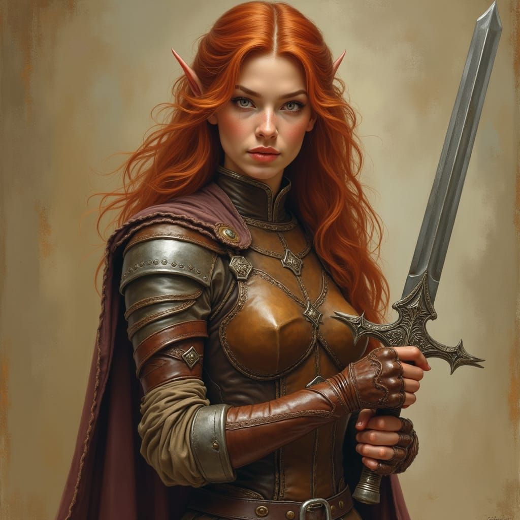 Regal Half Elf Warrior in Earth-Toned Leather Armor