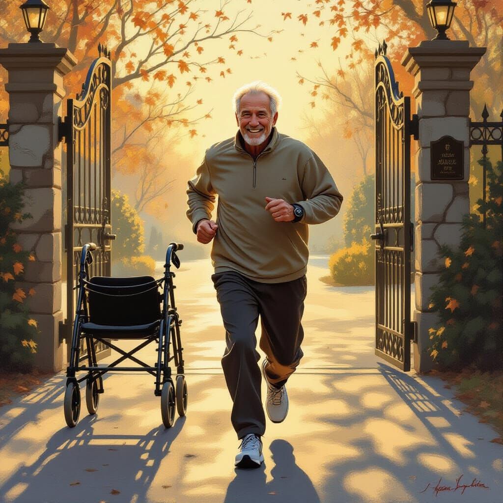 Elderly Man's Joyful Jog to Heaven