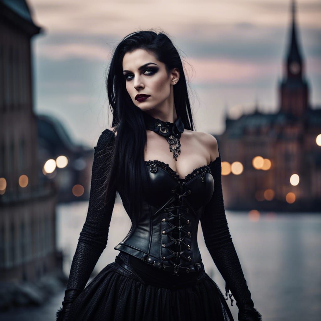 Gothic Woman in Stockholm at Night