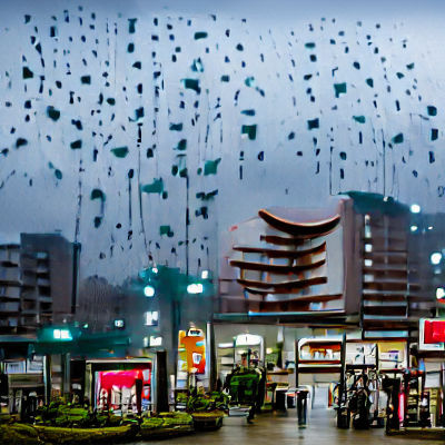 Rainy Day in a Crowded Japanese City