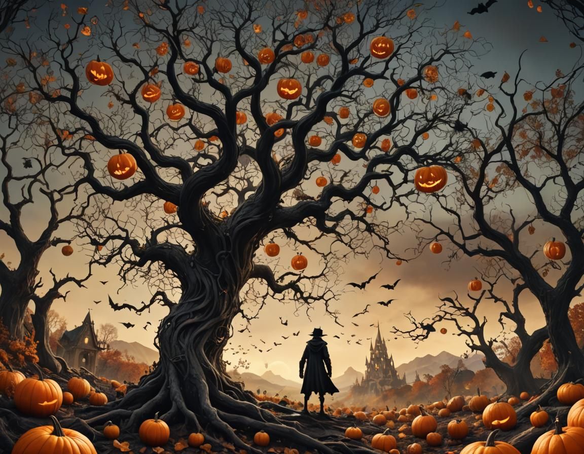 Monster Silhouette in Surreal Autumnal Landscape