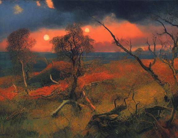 Moorland Storm: Gnarled Trees in an Approaching Squall