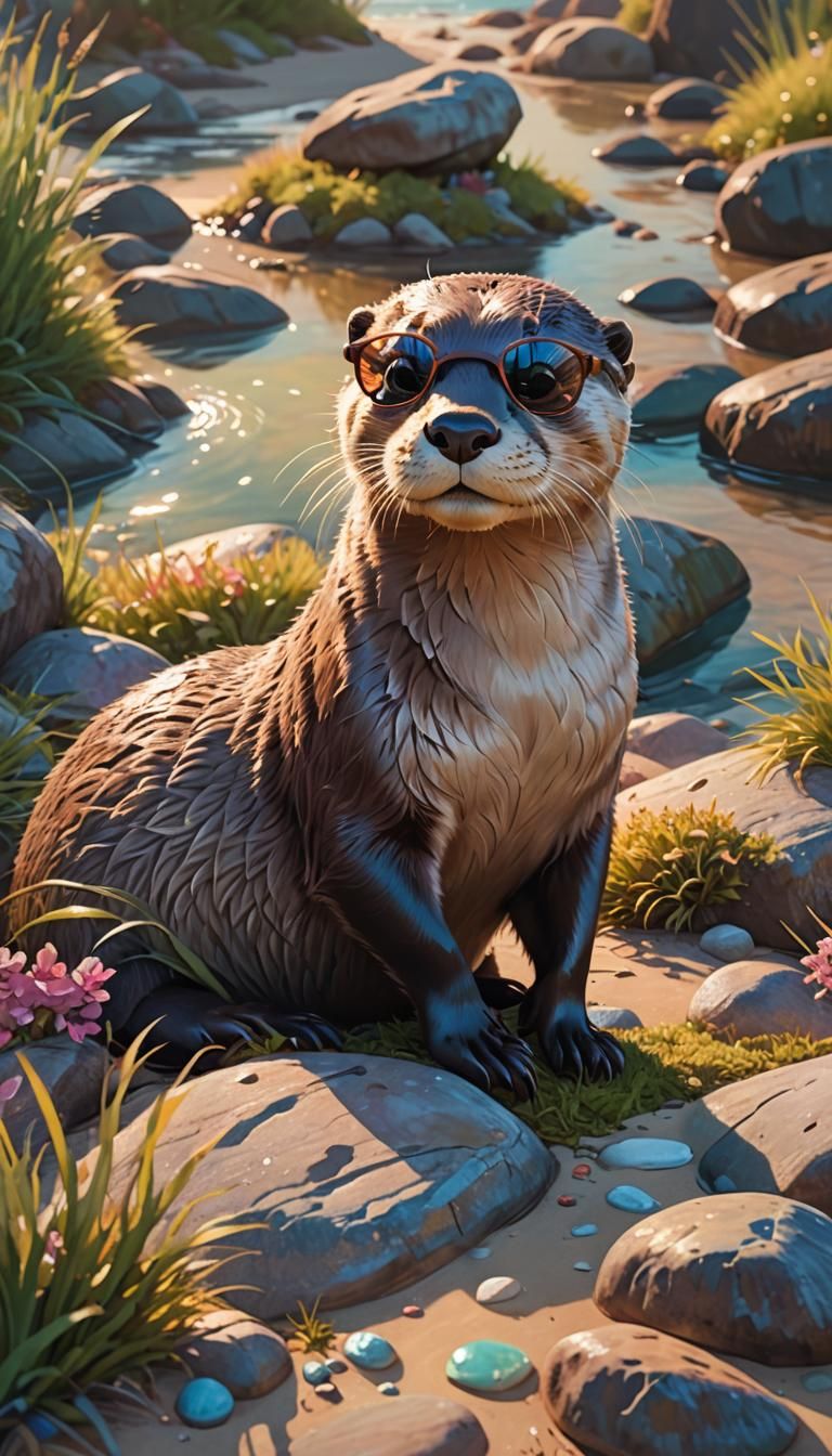 Cool Otter on the Beach: 3D Pixar Animation