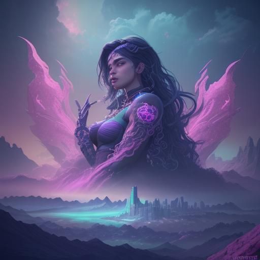 Vaporwave Scene in Detailed Matte Painting