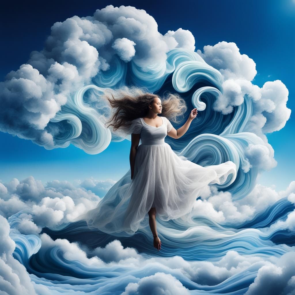 Ethereal Cloud Woman in a Sky Scene