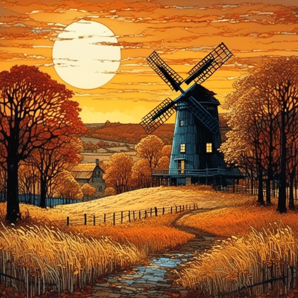 Autumn Windmill Art Inspired by Eads and Gerard