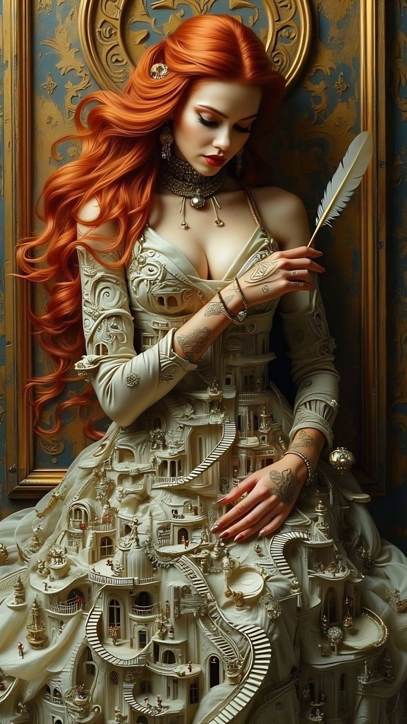 Dreamlike Fantasy Portrait with Intricate Dress Details