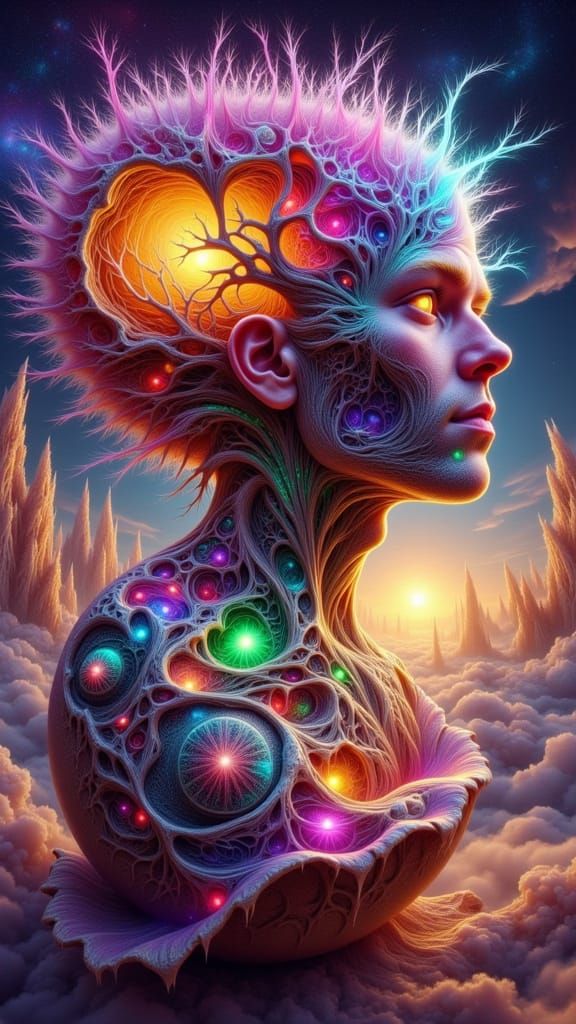 Surreal Hatchling on Floating Island with Lightning