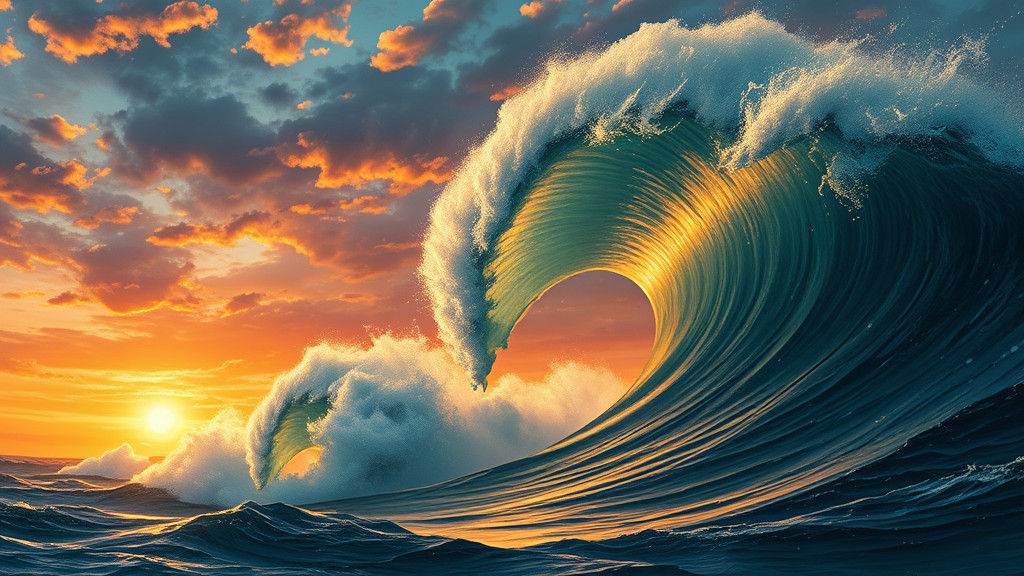 Majestic Wave at Sunset: A Seascape Painting