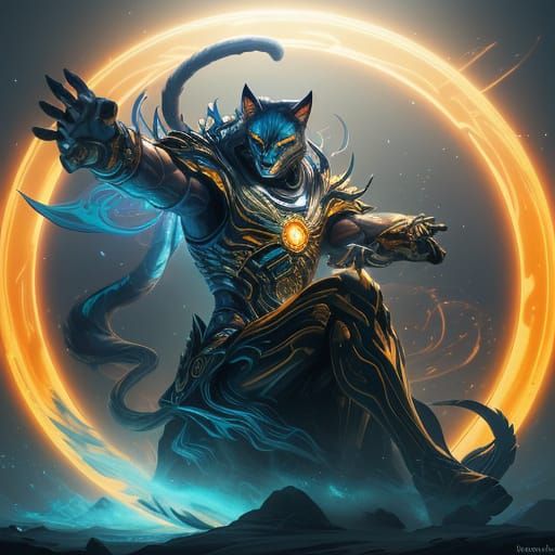 Regal Feline God Sits Amidst Swirling Aura