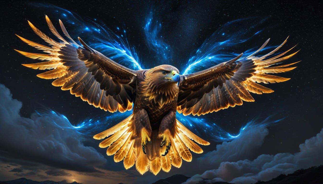 Golden Eagle Illuminated in Radiant Cosmic Light