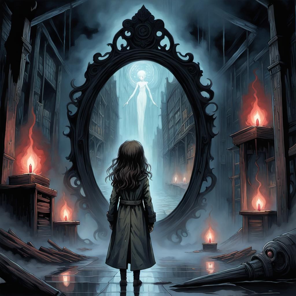 Chibi Girl and Ghostly Apparition in Anime Watercolor