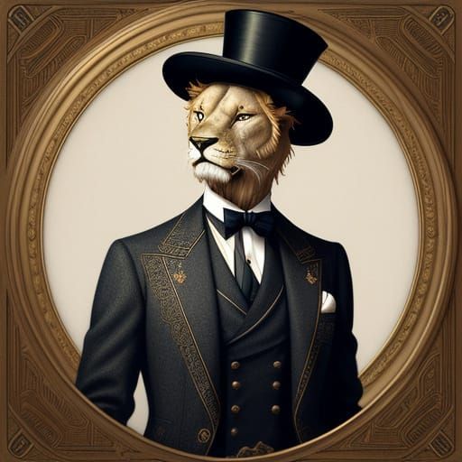 Vintage Dandy Lion in Formal Attire