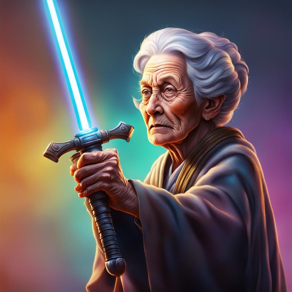 Grandma Jedi Knight with Lightsaber Splash Art