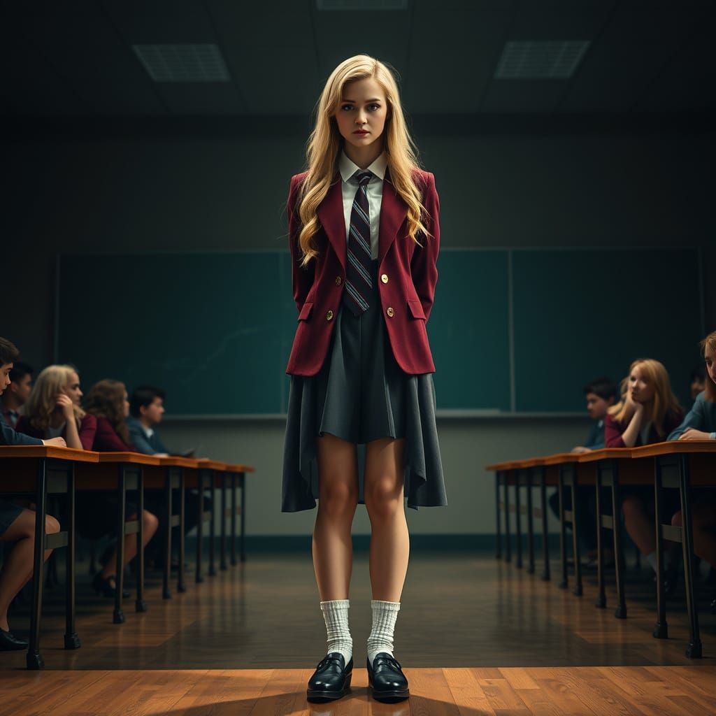 Confident Demoness in Burgundy Blazer and White Blouse