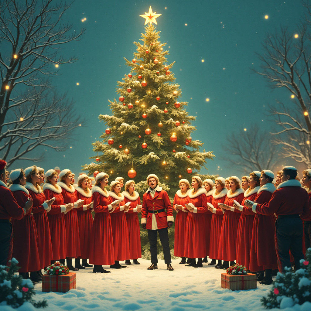 1950s Christmas Scene with Angels and Brass Band