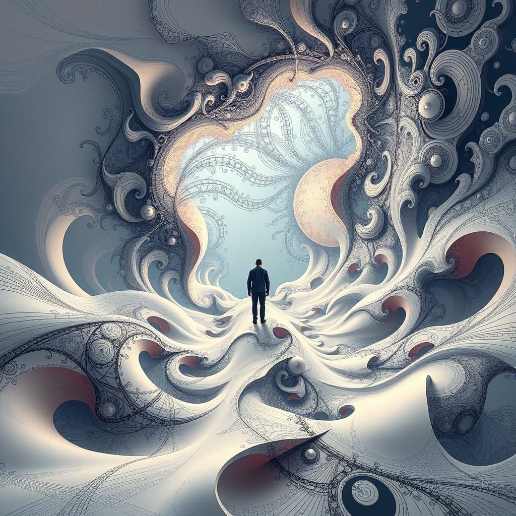 Abstract Figure in Fractal Landscape with 3D Shading