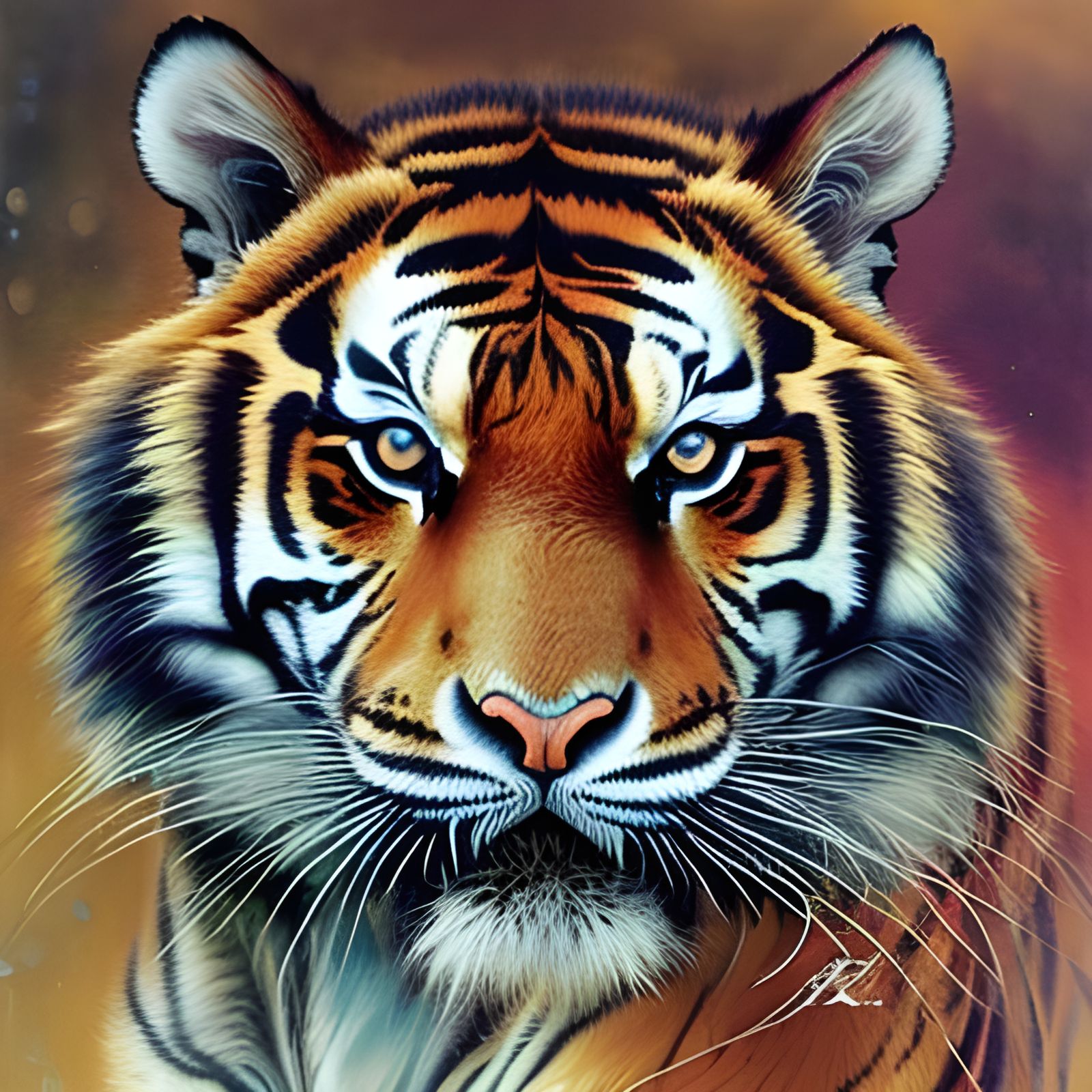 Majestic Tiger with Floral Elements in Splash Art Style