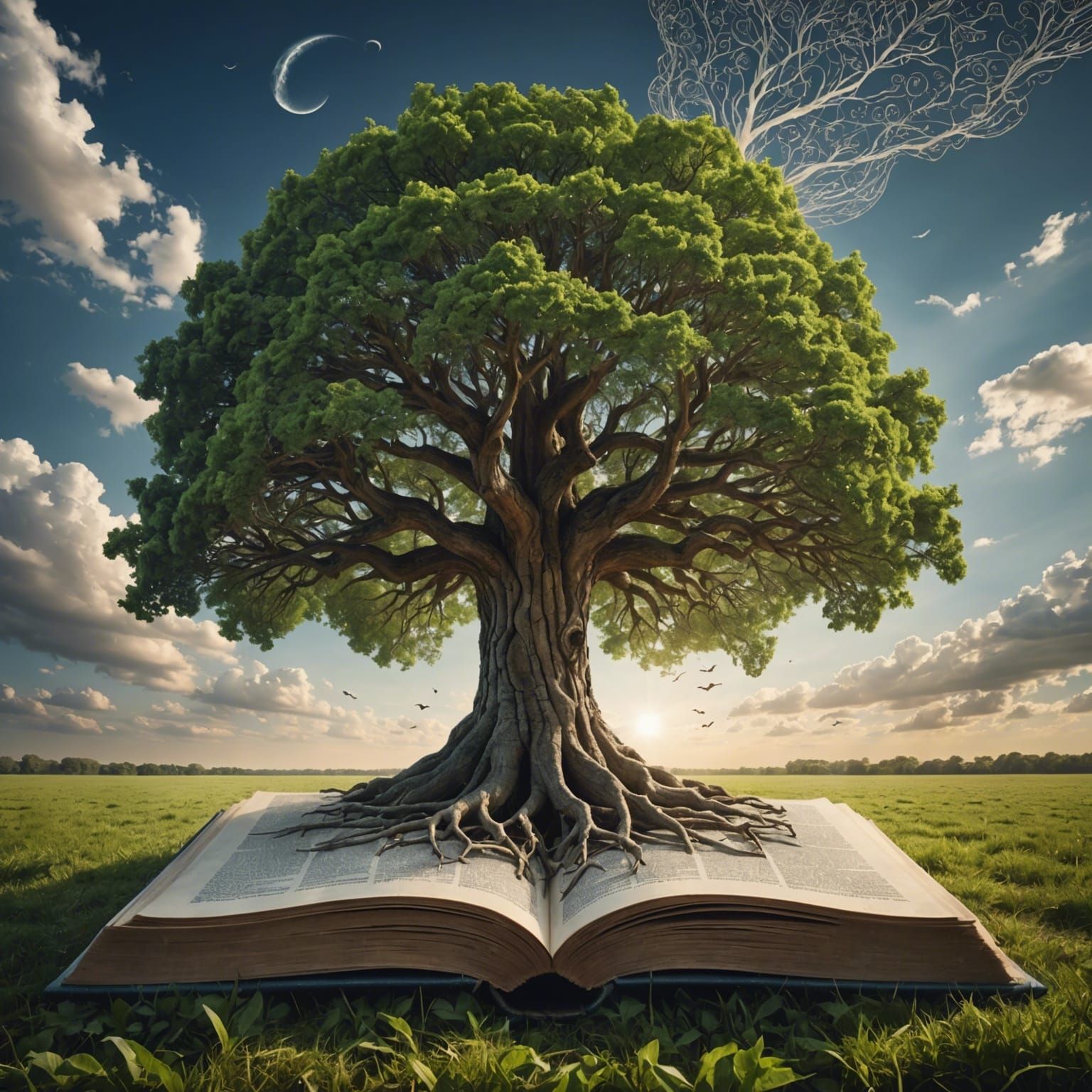 Surreal Tree Growing From Book