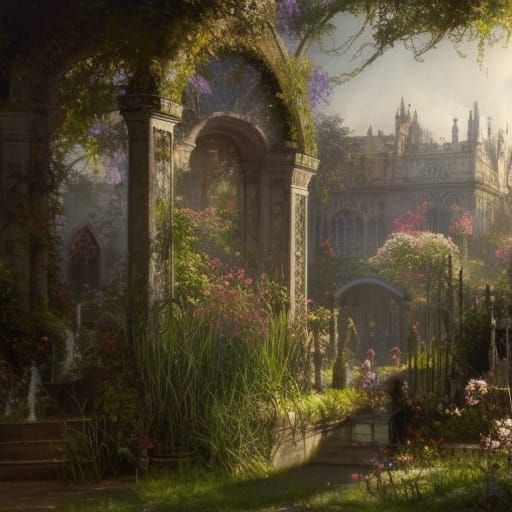 High Gothic Victorian Garden in Dark Fantasy Style