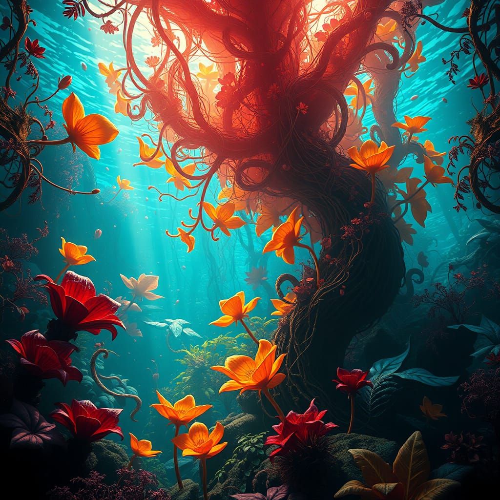 Mystical Sea Garden of Poisonous Blooms in Neon Hues