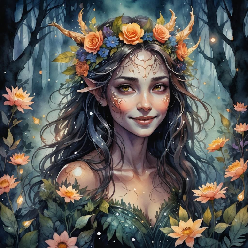 Mythical Creature Portrait in Watercolor Fantasy Style