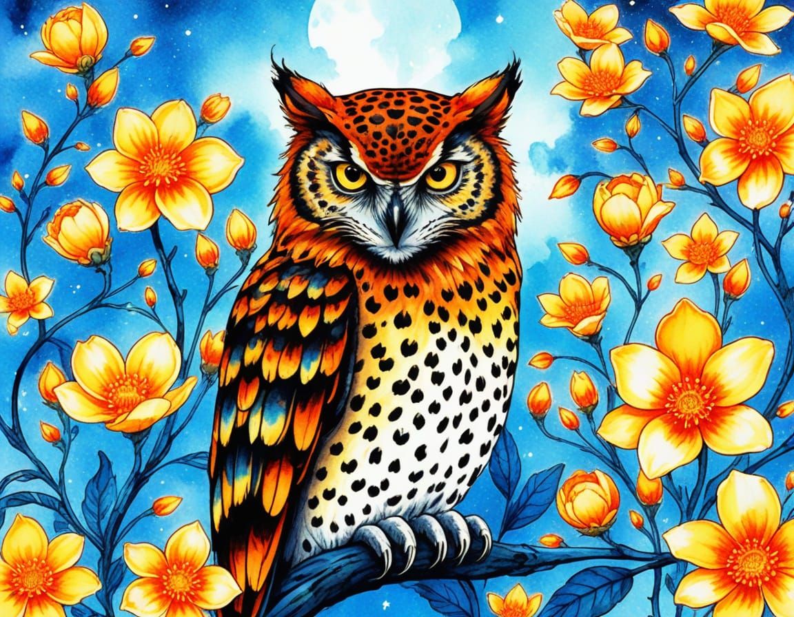 Mystical Leopard Owl Hybrid in Fantasy Manga Style