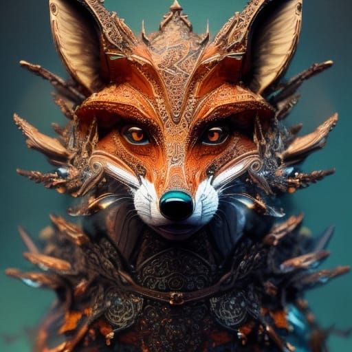 Fox in Intricate Filigree Armor Portrait
