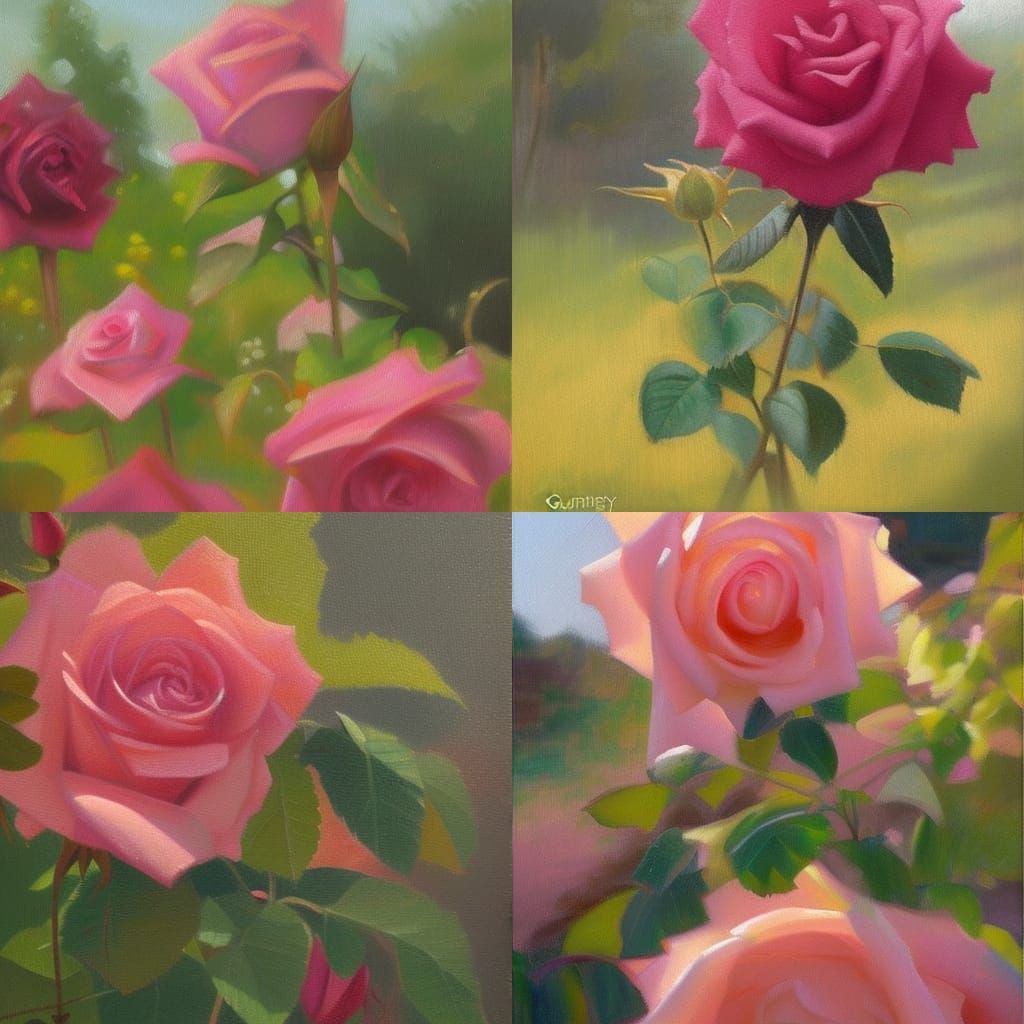 Sunlit Garden Rose in Oil Painting Style