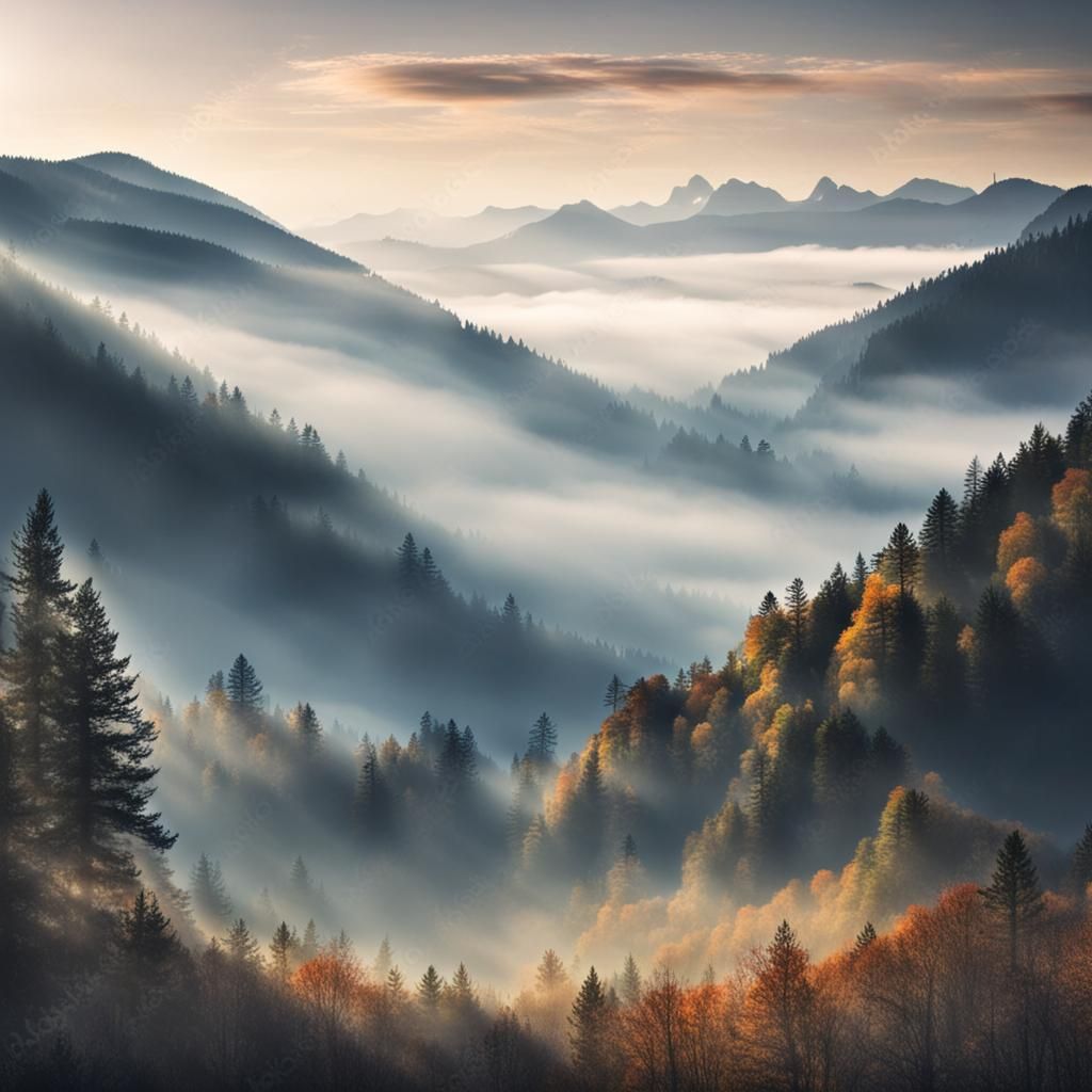 Misty Mountain Landscape: A Tranquil Vista