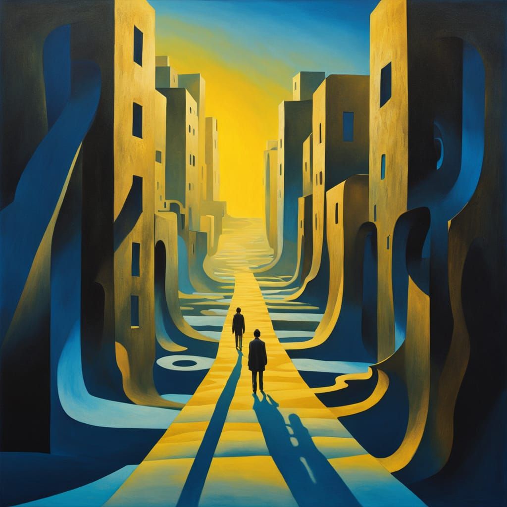 Surreal Crossroads Scene in Salvador Dali Style